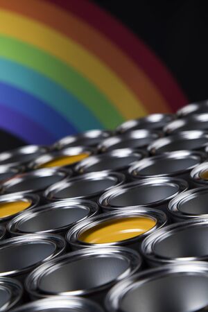 Tin metal cans, Painting backgroundの写真素材