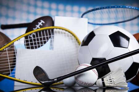 Podium for sports awards, equipment and ballsの写真素材