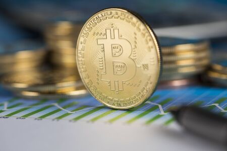 Bitcoin is a cryptocurrency and worldwide payment, technology conceptの写真素材