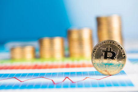 Gold Bitcoin on the background of the chart