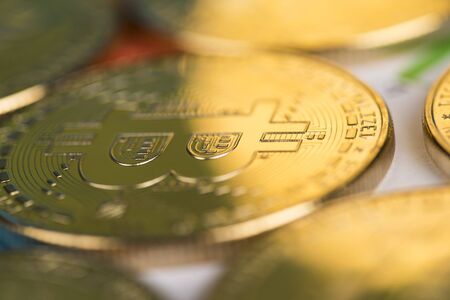 Bitcoins and new virtual money concept, financial chartの写真素材