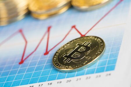 Gold Bitcoin on the background of the chartの写真素材