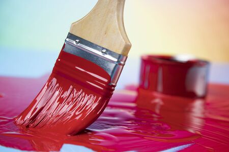 Paint can and paintbrush, Rainbow colorsの写真素材