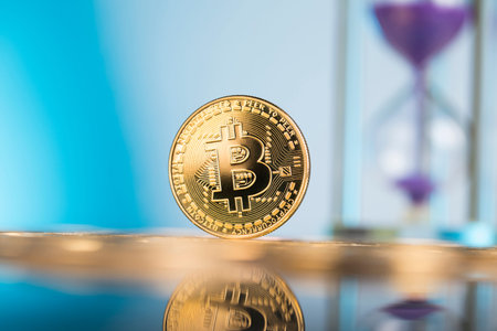Golden Bitcoin Coin, virtual money, financial concept