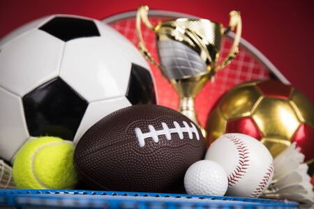 Winning trophy championship award, sport stadium backgroundの写真素材