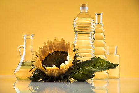 Sunflower oil, Cooking oils, bottles  backgroundの写真素材