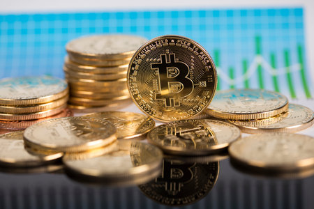 Bitcoins and new virtual money concept, financial chart