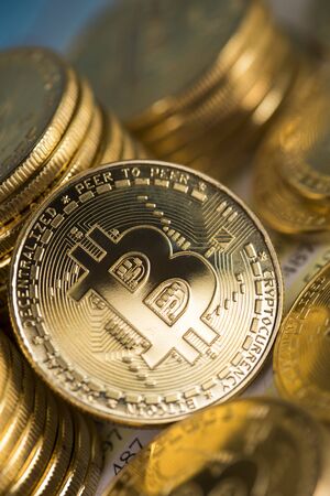 Bitcoins and new virtual money conceptの写真素材