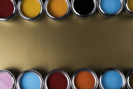 Colorful paint cans set, Painting backgroundの写真素材