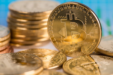 Bitcoins and new virtual money concept, financial chart