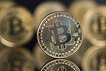 Bitcoins and new virtual money concept, financial chartの写真素材