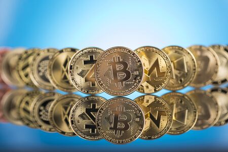 Bitcoin gold coin, Cryptocurrency concept, Virtual currency backgroundの写真素材