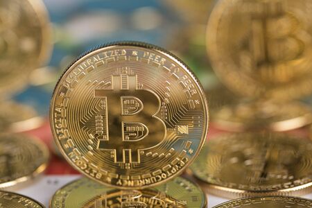 Bitcoins and new virtual money conceptの写真素材
