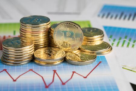 Bitcoins and new virtual money concept, financial chartの写真素材