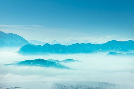 Winter nature landscape, amazing mountain viewの写真素材