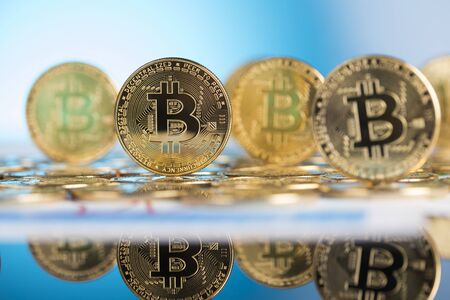 Golden Bitcoin Coin, virtual money, financial conceptの写真素材