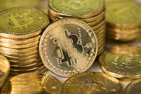 Bitcoins and new virtual money concept, financial chartの写真素材
