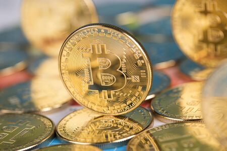Virtual money, Currency. Bitcoin coins, financialの写真素材