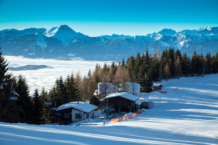 Winter mountains panorama with ski slope