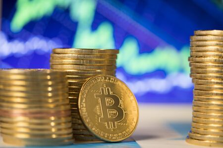 Bitcoin is a cryptocurrency and worldwide payment, technology conceptの写真素材