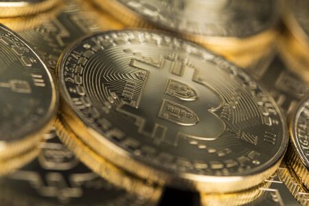Golden Bitcoin Coin, virtual money, financial conceptの写真素材