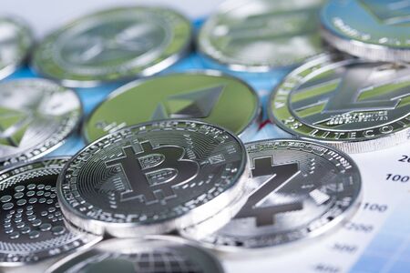 Litecoin, etherium,bitcoin virtual currency backgroundの写真素材