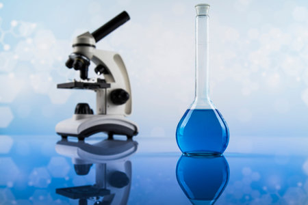Microscope, Glassware, Laboratory beakers, Science experiment
