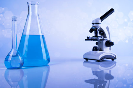 Microscope, Glassware, Laboratory beakers, Science experimentの写真素材