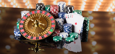 Roulette wheel in motion in a casino background