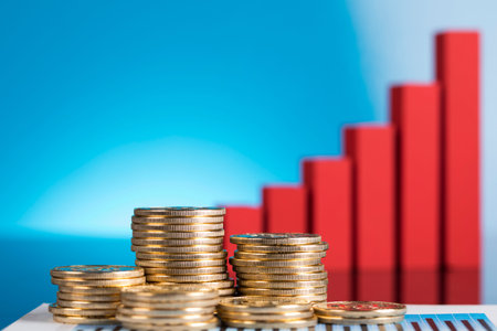 Virtual money, Currency. Bitcoin coins, financial chart