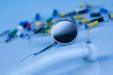 Set of metal medical equipment tools for teeth dentalの写真素材