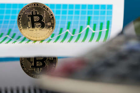 Bitcoin is a cryptocurrency and worldwide payment, technology conceptの写真素材