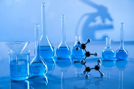 Laboratory Research and Development. Scientific glassware for chemical experimentの写真素材