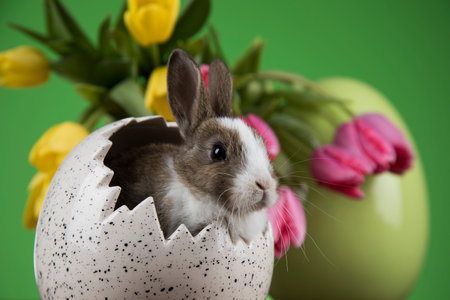 Baby bunny and egg, easter background