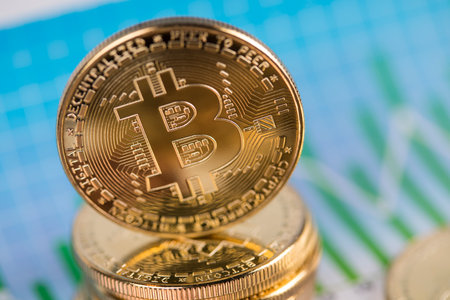 Cryptocurrency concept. Virtual currency background, Bitcoinの写真素材
