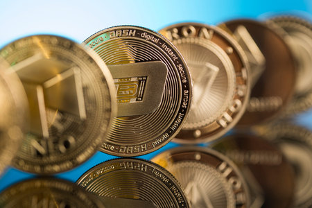 Cryptocurrency concept. Litecoin, etherium, bitcoin virtual currency background