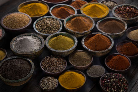 Colorful spices in bowl backgroundの写真素材