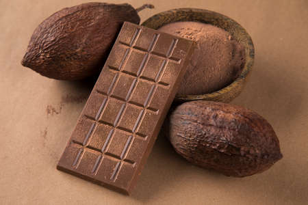 Cocoa pod, beans and chocolateの写真素材