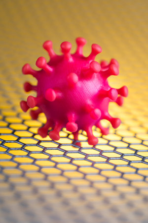 Coronavirus 2019-nCoV. Virus model on a yellow background.の写真素材