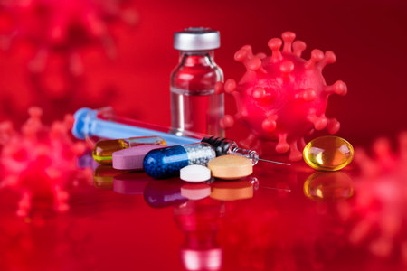 Medicine vaccine vial bottle and syringeの写真素材
