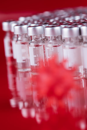 Bottles coronavirus vaccine, pandemic background