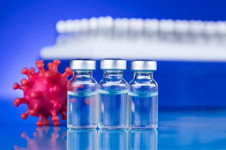 Medicine vaccine vial bottle and syringeの写真素材