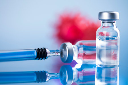 Coronavirus vaccine ampoule, Healthcare cure conceptの写真素材