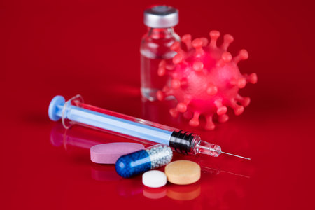 Coronavirus vaccine ampoule, Healthcare cure conceptの写真素材