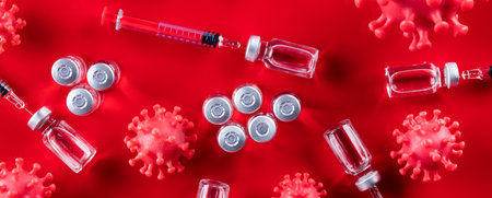 Bottles coronavirus vaccine, pandemic backgroundの写真素材