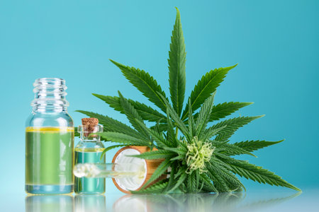 Cannabis cbd oil in a glass jar. marijuana oilの写真素材