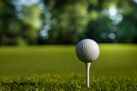 Golf course with ball and grassの写真素材