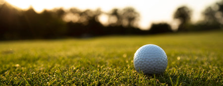 Close up of golf ball on green grass, Sport and lifestyle