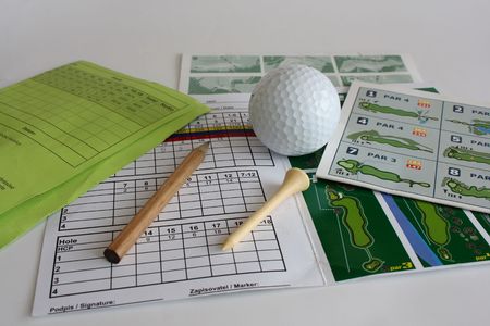 Golf accessories, a pencil on a golf scorecardの写真素材