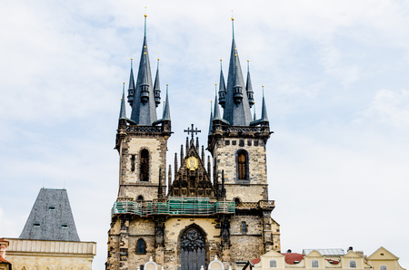 Old town square in Prague in Czech Republic. The view of famous Church of Mother of God before Tyn.の写真素材